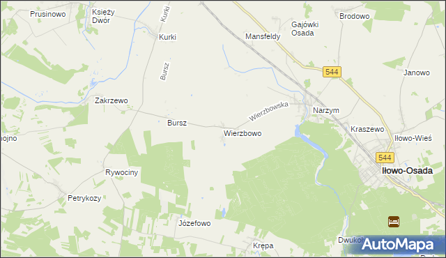 mapa Wierzbowo gmina Iłowo-Osada, Wierzbowo gmina Iłowo-Osada na mapie Targeo