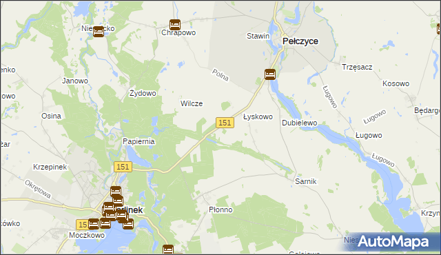 mapa Wierzchno gmina Pełczyce, Wierzchno gmina Pełczyce na mapie Targeo