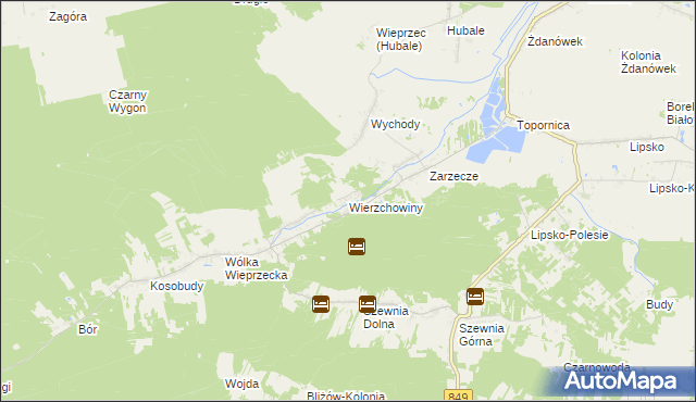 mapa Wierzchowiny gmina Zamość, Wierzchowiny gmina Zamość na mapie Targeo