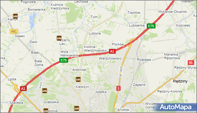 mapa Wierzchowisko gmina Mykanów, Wierzchowisko gmina Mykanów na mapie Targeo