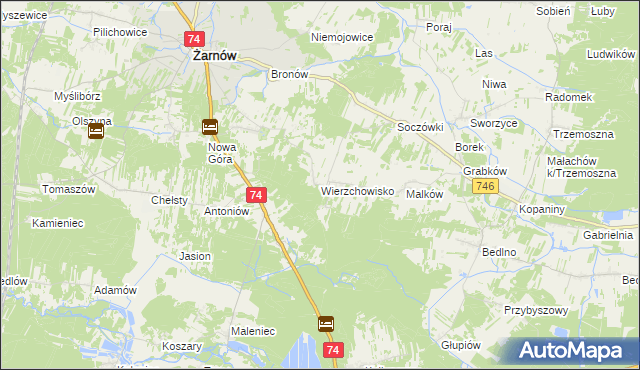 mapa Wierzchowisko gmina Żarnów, Wierzchowisko gmina Żarnów na mapie Targeo