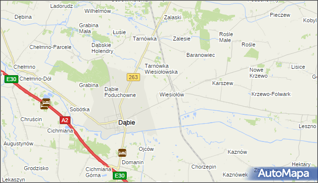 mapa Wiesiołów gmina Dąbie, Wiesiołów gmina Dąbie na mapie Targeo