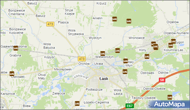 mapa Wiewiórczyn gmina Łask, Wiewiórczyn gmina Łask na mapie Targeo