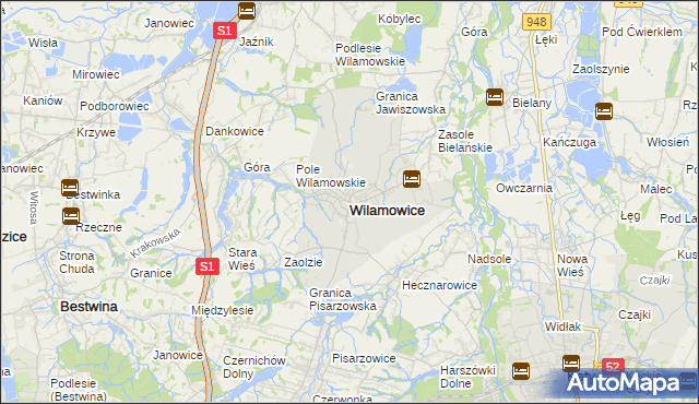 mapa Wilamowice powiat bielski, Wilamowice powiat bielski na mapie Targeo