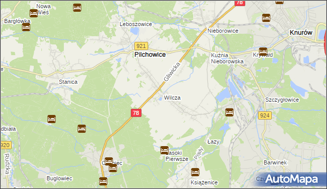 mapa Wilcza gmina Pilchowice, Wilcza gmina Pilchowice na mapie Targeo