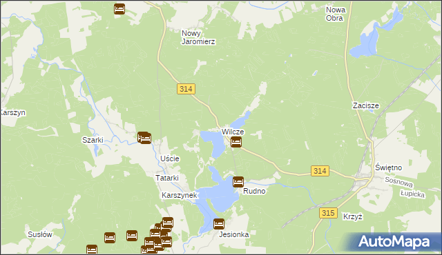 mapa Wilcze gmina Wolsztyn, Wilcze gmina Wolsztyn na mapie Targeo