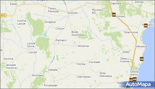 mapa Wilczków gmina Goszczanów, Wilczków gmina Goszczanów na mapie Targeo