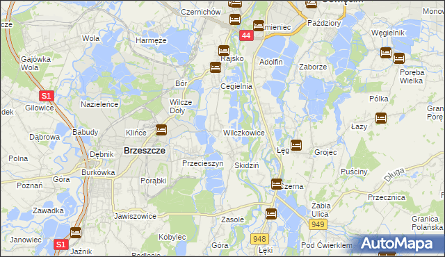 mapa Wilczkowice gmina Brzeszcze, Wilczkowice gmina Brzeszcze na mapie Targeo