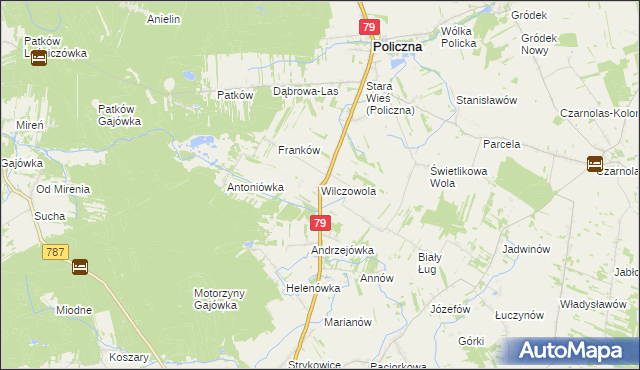 mapa Wilczowola gmina Policzna, Wilczowola gmina Policzna na mapie Targeo