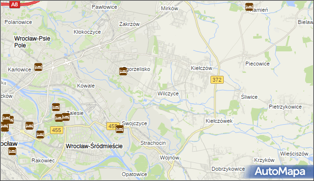 mapa Wilczyce gmina Długołęka, Wilczyce gmina Długołęka na mapie Targeo