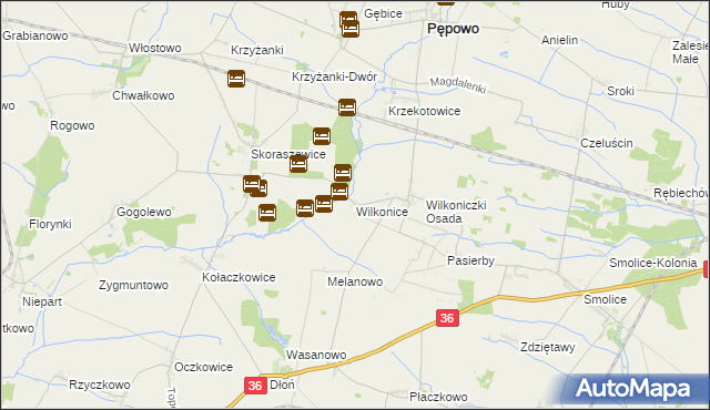 mapa Wilkonice gmina Pępowo, Wilkonice gmina Pępowo na mapie Targeo