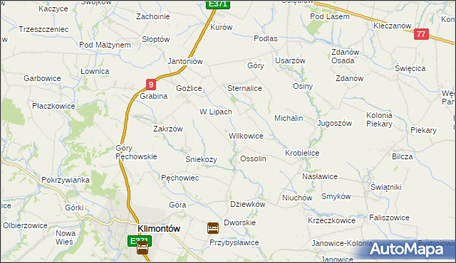 mapa Wilkowice gmina Klimontów, Wilkowice gmina Klimontów na mapie Targeo