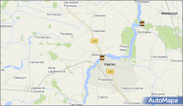 mapa Wilkowyja gmina Kłecko, Wilkowyja gmina Kłecko na mapie Targeo