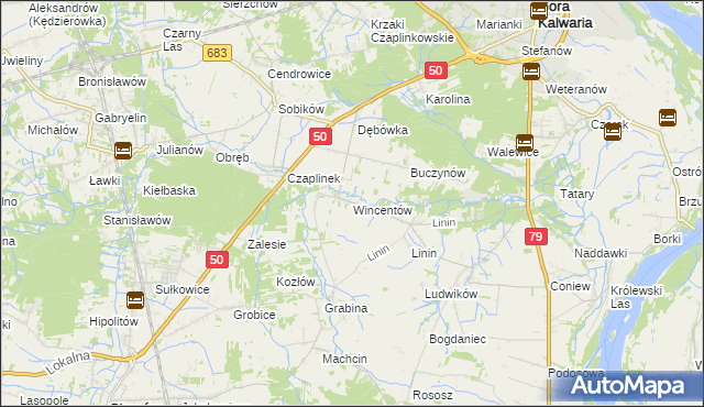 mapa Wincentów gmina Góra Kalwaria, Wincentów gmina Góra Kalwaria na mapie Targeo