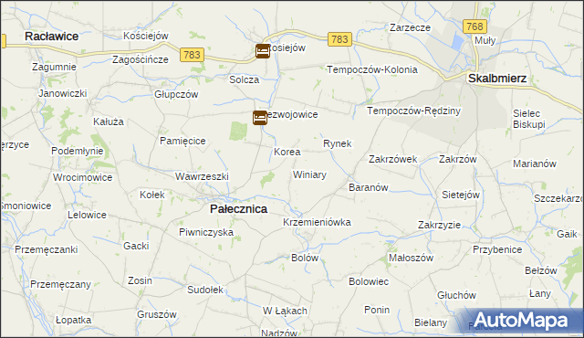 mapa Winiary gmina Pałecznica, Winiary gmina Pałecznica na mapie Targeo