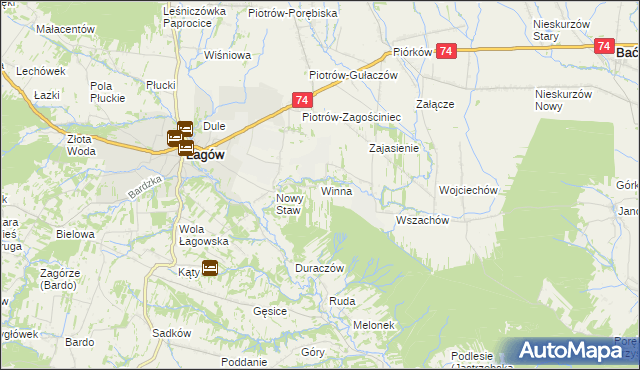 mapa Winna gmina Łagów, Winna gmina Łagów na mapie Targeo