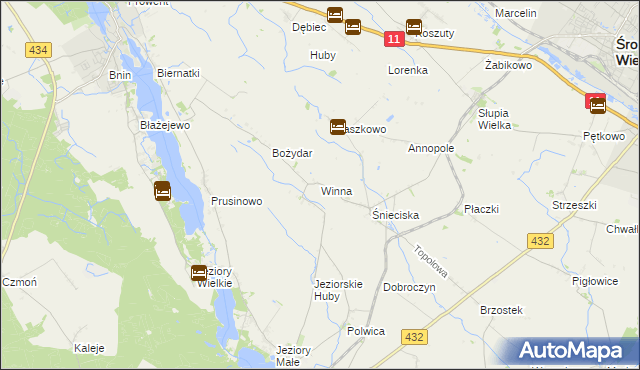 mapa Winna gmina Zaniemyśl, Winna gmina Zaniemyśl na mapie Targeo