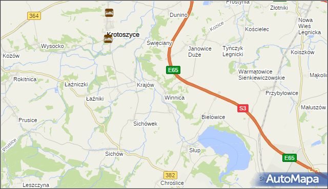 mapa Winnica gmina Krotoszyce, Winnica gmina Krotoszyce na mapie Targeo