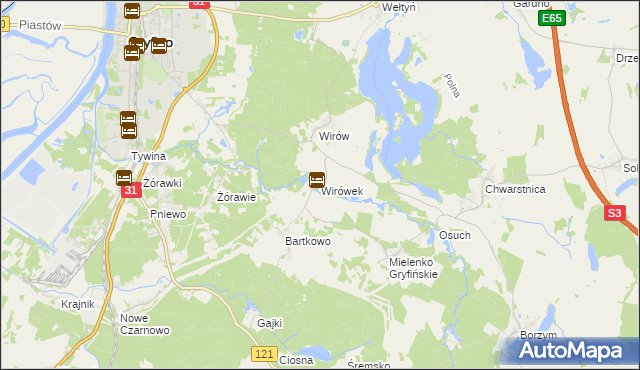 mapa Wirówek gmina Gryfino, Wirówek gmina Gryfino na mapie Targeo
