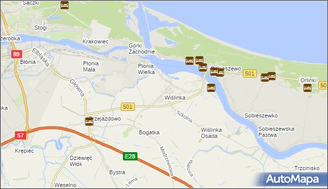 mapa Wiślinka, Wiślinka na mapie Targeo