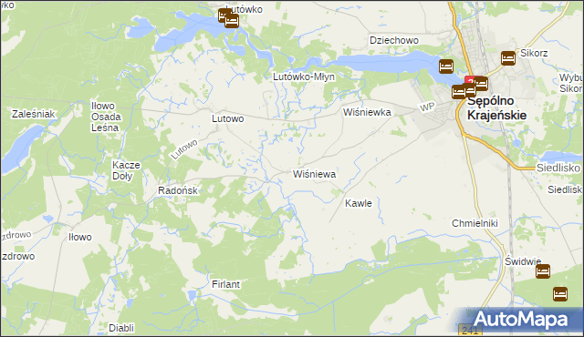 mapa Wiśniewa gmina Sępólno Krajeńskie, Wiśniewa gmina Sępólno Krajeńskie na mapie Targeo