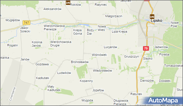 mapa Wiśniówek gmina Lipsko, Wiśniówek gmina Lipsko na mapie Targeo