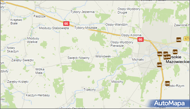 mapa Wiśniówek gmina Wysokie Mazowieckie, Wiśniówek gmina Wysokie Mazowieckie na mapie Targeo