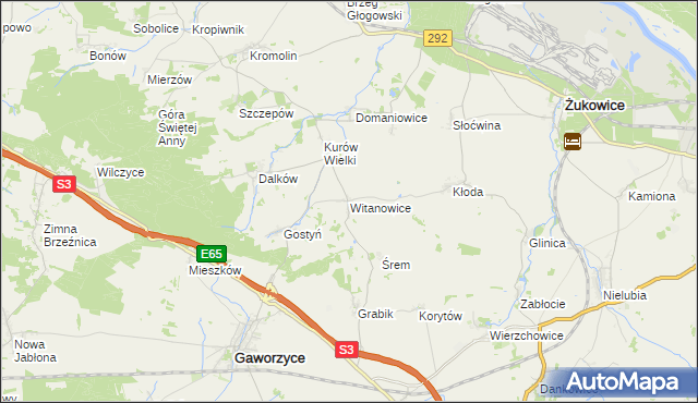 mapa Witanowice gmina Gaworzyce, Witanowice gmina Gaworzyce na mapie Targeo