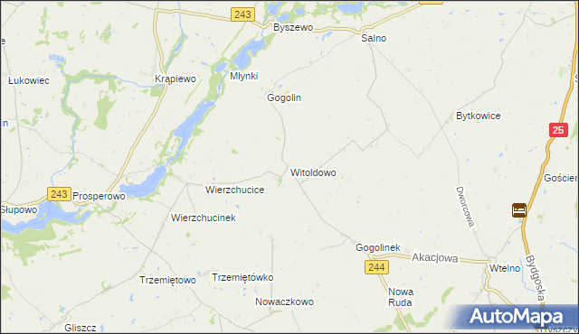 mapa Witoldowo gmina Koronowo, Witoldowo gmina Koronowo na mapie Targeo