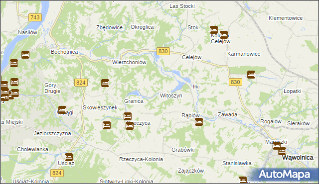 mapa Witoszyn gmina Kazimierz Dolny, Witoszyn gmina Kazimierz Dolny na mapie Targeo