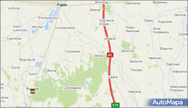 mapa Witów gmina Piątek, Witów gmina Piątek na mapie Targeo
