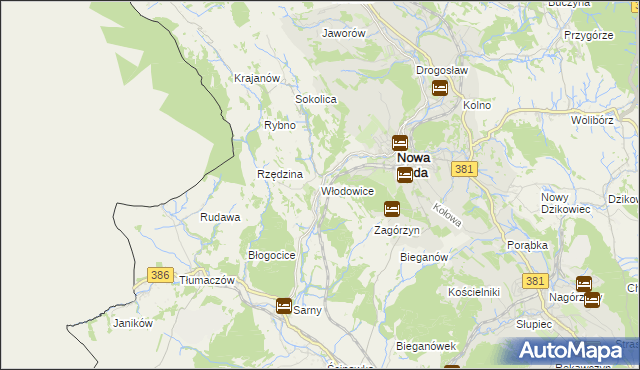 mapa Włodowice gmina Nowa Ruda, Włodowice gmina Nowa Ruda na mapie Targeo