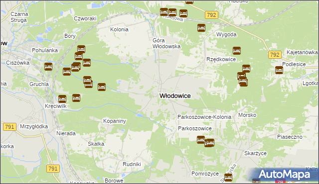 mapa Włodowice powiat zawierciański, Włodowice powiat zawierciański na mapie Targeo