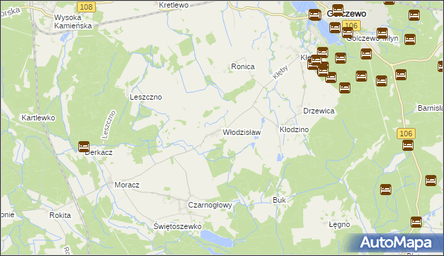 mapa Włodzisław gmina Przybiernów, Włodzisław gmina Przybiernów na mapie Targeo