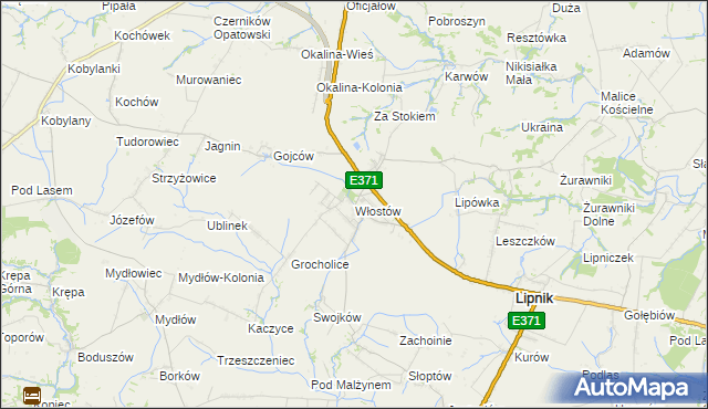 mapa Włostów gmina Lipnik, Włostów gmina Lipnik na mapie Targeo