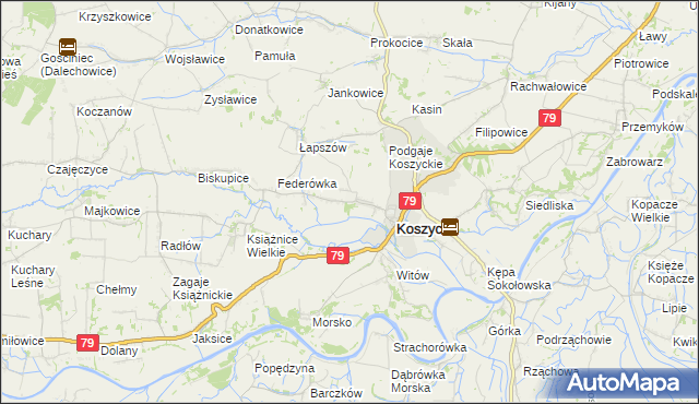 mapa Włostowice gmina Koszyce, Włostowice gmina Koszyce na mapie Targeo