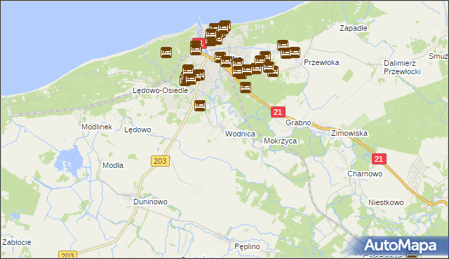 mapa Wodnica gmina Ustka, Wodnica gmina Ustka na mapie Targeo