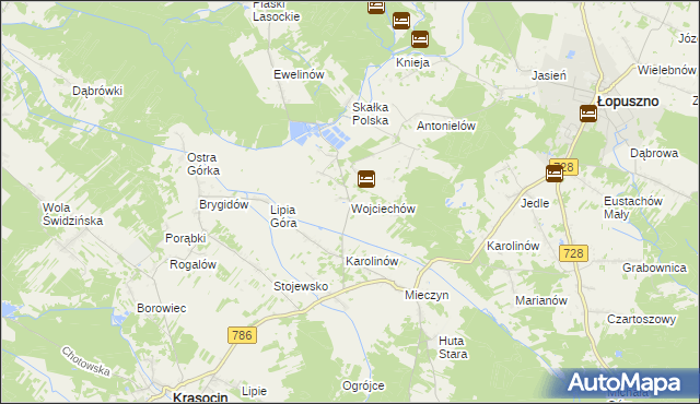 mapa Wojciechów gmina Krasocin, Wojciechów gmina Krasocin na mapie Targeo