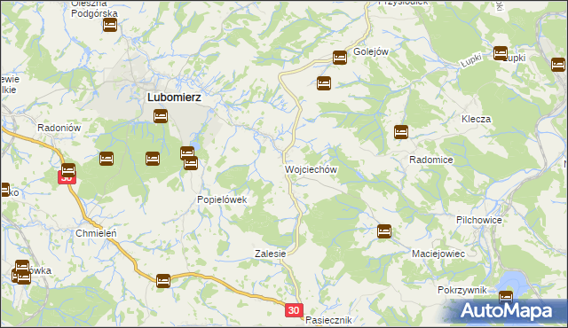 mapa Wojciechów gmina Lubomierz, Wojciechów gmina Lubomierz na mapie Targeo