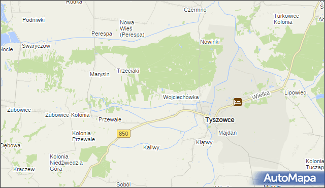 mapa Wojciechówka gmina Tyszowce, Wojciechówka gmina Tyszowce na mapie Targeo
