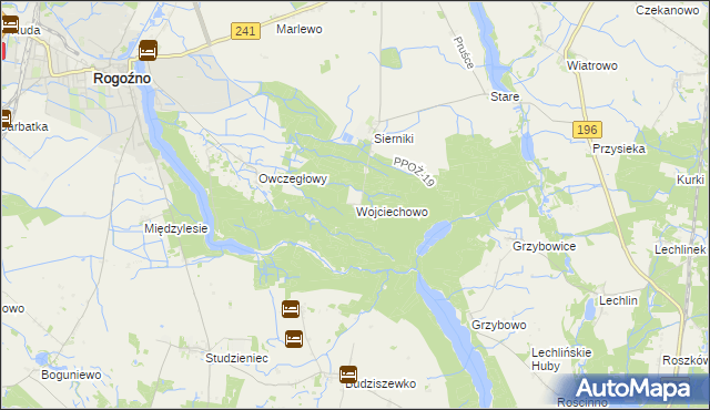 mapa Wojciechowo gmina Rogoźno, Wojciechowo gmina Rogoźno na mapie Targeo