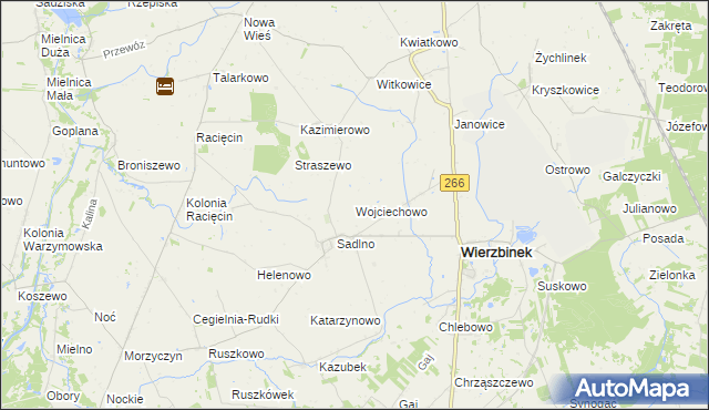 mapa Wojciechowo gmina Wierzbinek, Wojciechowo gmina Wierzbinek na mapie Targeo