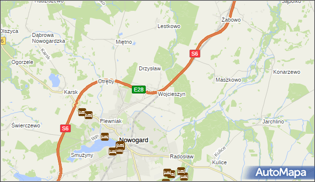 mapa Wojcieszyn gmina Nowogard, Wojcieszyn gmina Nowogard na mapie Targeo