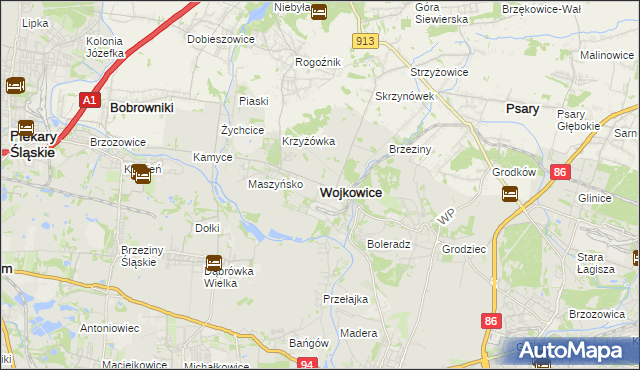 mapa Wojkowice powiat będziński, Wojkowice powiat będziński na mapie Targeo