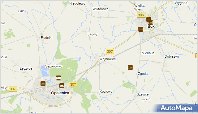mapa Wojnowice gmina Opalenica, Wojnowice gmina Opalenica na mapie Targeo