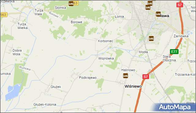 mapa Wojnówka gmina Wiśniewo, Wojnówka gmina Wiśniewo na mapie Targeo