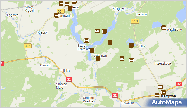 mapa Wojnowo gmina Kargowa, Wojnowo gmina Kargowa na mapie Targeo