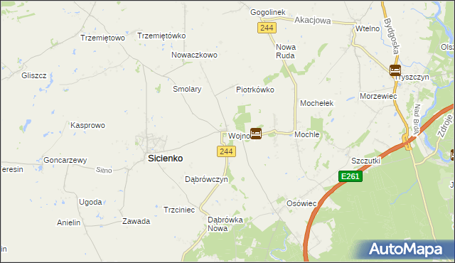 mapa Wojnowo gmina Sicienko, Wojnowo gmina Sicienko na mapie Targeo