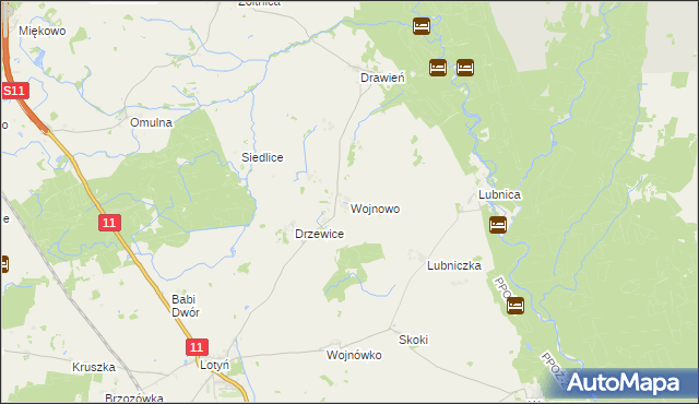 mapa Wojnowo gmina Szczecinek, Wojnowo gmina Szczecinek na mapie Targeo