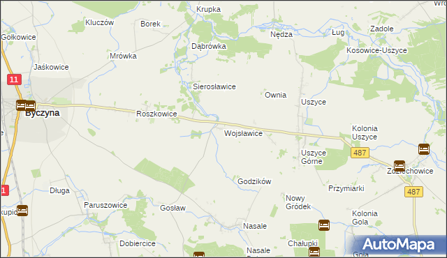 mapa Wojsławice gmina Byczyna, Wojsławice gmina Byczyna na mapie Targeo